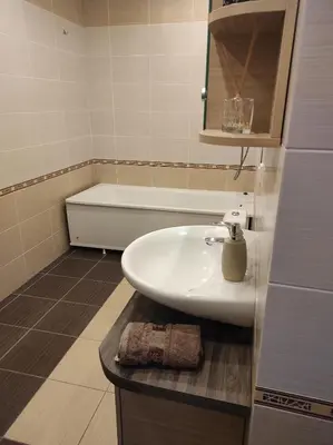 a bathroom with a sink and a bath tub at Klaipėdos 99 Apartamentai in Panevėžys