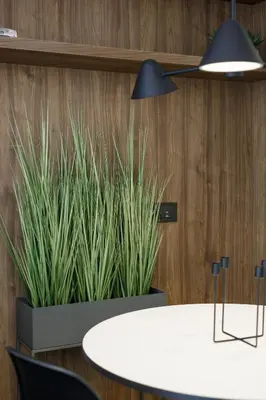 a room with a white table and a potted plant at City Center Apartment in Siauliai in Šiauliai