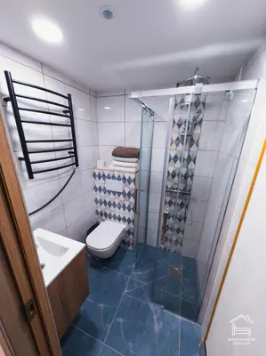a bathroom with a toilet and a sink and a shower at Apartamentai Biržuose, cozy garage in Biržai