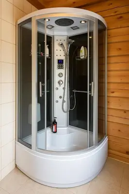 a bathroom with a shower in a room at Miguičionių sodyba in Migučionys