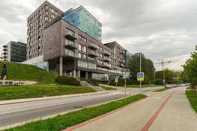 a building on the side of a road at Vilnius city best view apartments in Vilnius