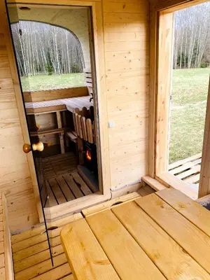 a view of the inside of a tiny house at Aviečių vila in Sumiliszki