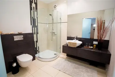 a bathroom with a shower and a toilet and a sink at Vilnius Apartments & Suites in Vilnius