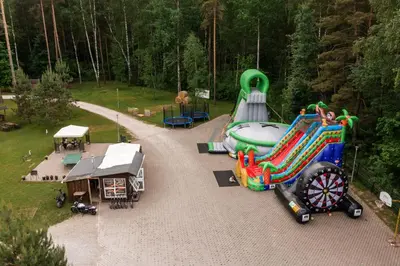 an aerial view of a playground with a water slide at Camping & Camper place Pasvalys in Pasvalys