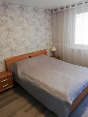 a bedroom with a bed and a window at Apartamentai ,,ASTRA'' in Birštonas