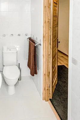 a bathroom with a toilet and a sink at Everena Guest House in Rokiškis