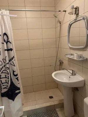 a bathroom with a sink and a mirror at Svečių namai RASA in Raseiniai