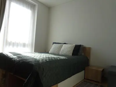 a bedroom with a bed and a window at Elzbietos centro apartamentai in Vilnius