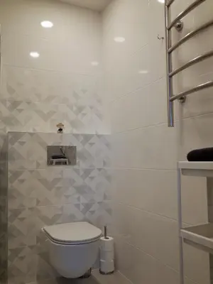 a white bathroom with a toilet and a shower at Elzbietos centro apartamentai in Vilnius