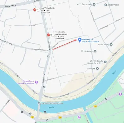 a map of the city of dublin with a red dot at Elzbietos centro apartamentai in Vilnius