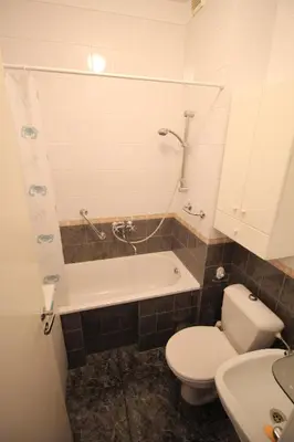 a bathroom with a toilet and a tub and a sink at Dangus in Ramučiai