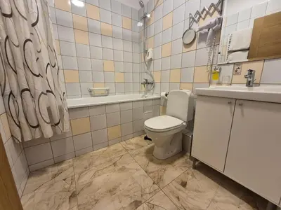 a bathroom with a toilet and a sink at Nėris Inn Terraces in Vilnius