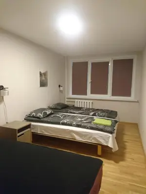 a bedroom with a large bed in a room at Anyksciai nakvyne in Anykščiai