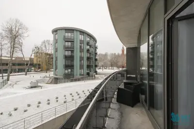a view of a building from a window of a building at Salt Apartments in Druskininkai
