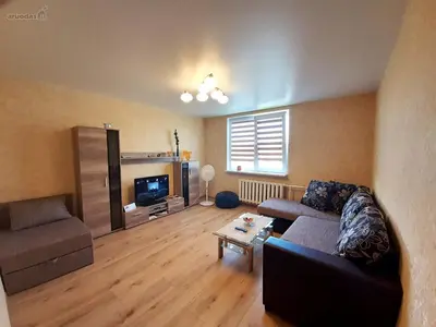 a living room with a couch and a tv at Lukšio Apartment in Šiauliai