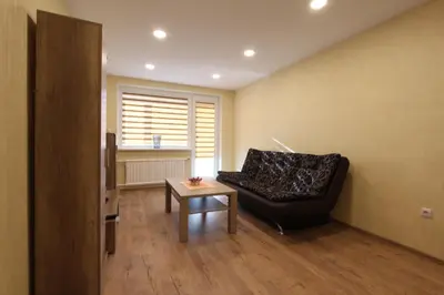 a living room with a couch and a table at Sondeckio Apartment in Šiauliai