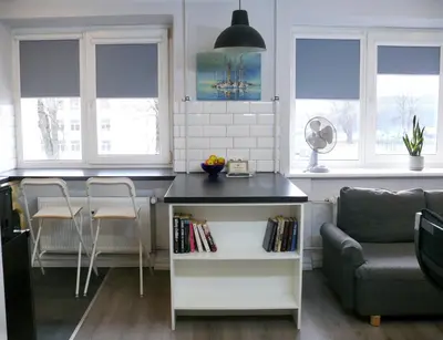 a kitchen with a table and chairs and a couch at Alytus Ziburio studio in Alytus