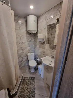 a small bathroom with a toilet and a sink at Sodyba 