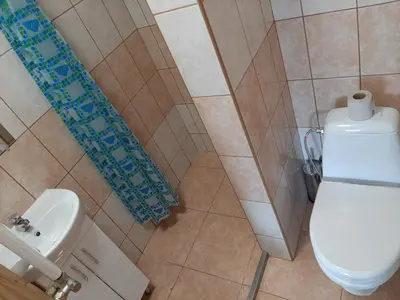 a bathroom with a toilet and a sink at ROOMS FOR RENT in Panevėžys