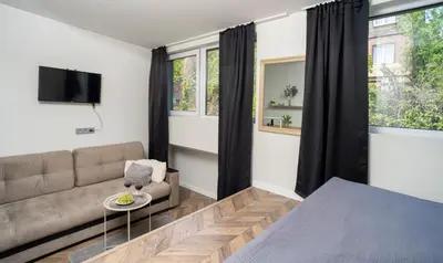 a living room with a couch and a tv at House 22A Apartments in Kaunas