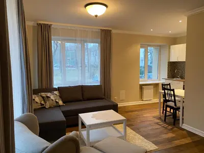 a living room with a couch and a table at Studio flat in Kedainiai in Kėdainiai