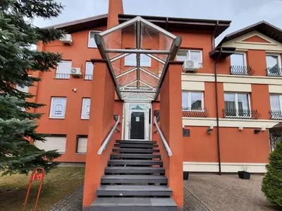 a staircase in front of a building with a building at Solo studio in Birštonas