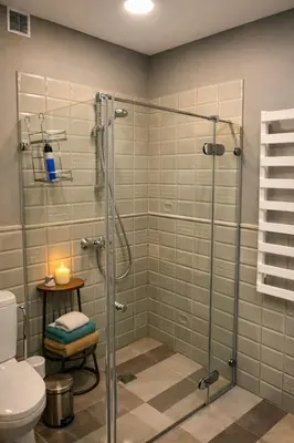 a shower with a glass door in a bathroom at Centro apartamentai in Birštonas