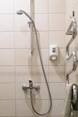 a shower with a hose in a bathroom at Jundula in Šakiai