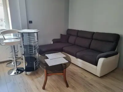 a living room with a couch and a table at Pas Romaną in Zarasai
