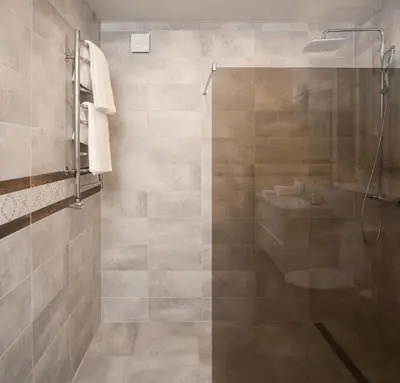 a bathroom with a shower and a sink at Laurentroom Central Park in Ukmergė