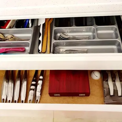 a drawer full of utensils in a drawerlictsangering at Home sweet home in Radviliškis