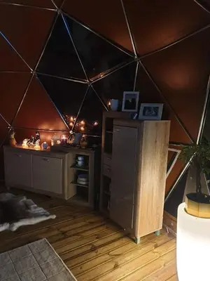 a room with a large walled room with a kitchen at kupolas in Šiauliai