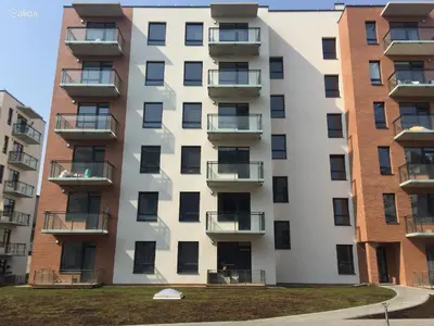 an apartment building with balconies on it at Near PANORAMA apartment Self check-in Garage free in Vilnius