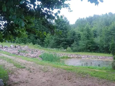a river with rocks in the middle of a field at Kaimo turizmo sodyba Stromelė in Baltriškės