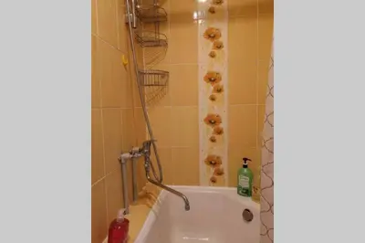 a bathroom with a bath tub with a shower at Pigūs apartamentai Panevėžyje in Panevėžys