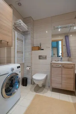 a bathroom with a toilet and a washing machine at 39DO in Druskininkai