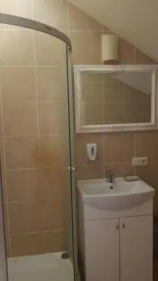 a bathroom with a shower and a sink at Meldynas in Vabalninkas