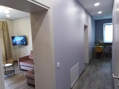 a hallway leading to a living room with a couch at Čepinskio in Kaunas