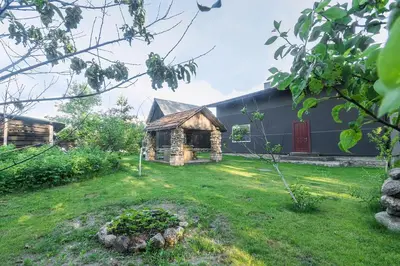a house with a yard with a building at Super Sodyba in Pamusiai
