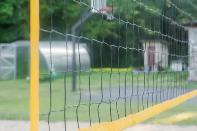 a net on a soccer field with a yard at Super Sodyba in Pamusiai