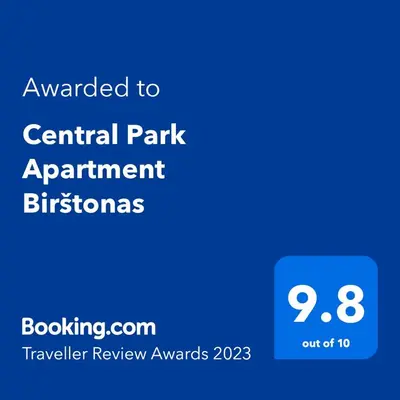 a screenshot of a cell phone with the text awarded to central park apartment bathrooms at Central Park Apartment Birštonas in Birštonas