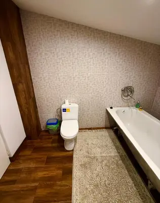 a bathroom with a toilet and a bath tub at CENTRO House in Alytus