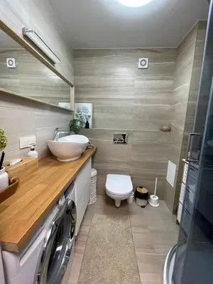 a bathroom with a sink and a toilet in it at Forest Studio in Druskininkai