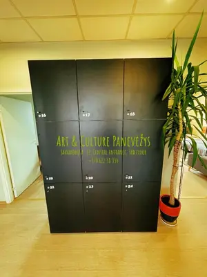 a room with lockers and a potted plant at Art & Culture Panevėžys in Panevėžys