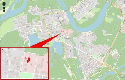a map with a red arrow in it at Apartment DoMiSol in Druskininkai