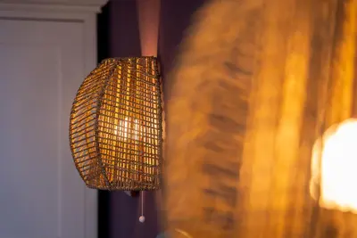 a chandelier hanging from a wall in a room at Cozy Center Druskininkai in Druskininkai
