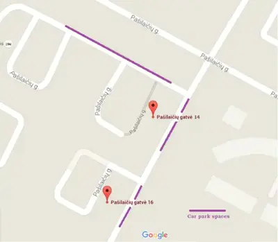 a map of the approximate location of my park spaces at Nice private room in a three room apartment Free parking Feel like at home in Vilnius