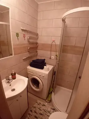 a bathroom with a sink and a toilet and a shower at Butas miesto centre - bulvare in Šiauliai