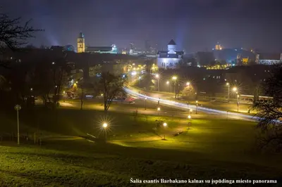 a city lit up at night with street lights at Mini apartament by Town hall, self chek-in in Vilnius