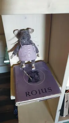 a stuffed animal is standing on top of a box at Amatų kalnelis in Anykščiai